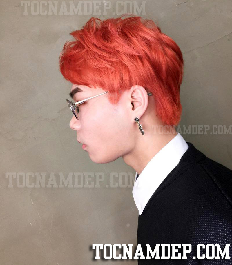 màu tóc nam uốn đẹp màu đỏ cam